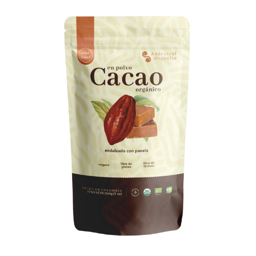 Cacao Orgánico en Polvo con Panela 200 g | Antioxidante · Fuente de Magnesio y Hierro · Sin Gluten ni Lácteos