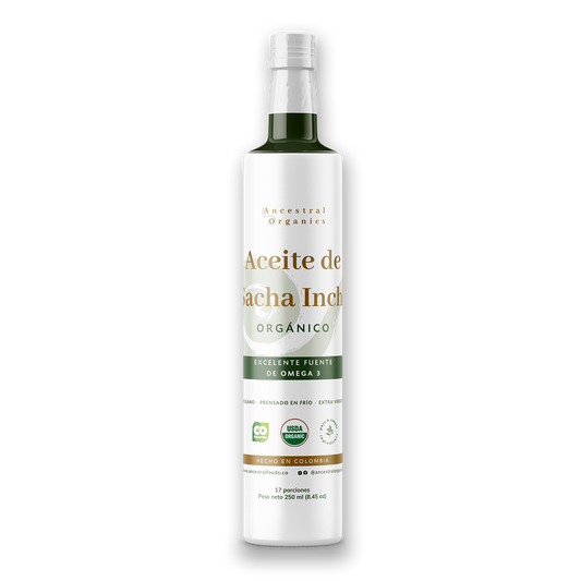 Aceite Extra Virgen de Sacha Inchi Orgánico | 49% Omega-3 · Rico en Antioxidantes · Prensado en Frío