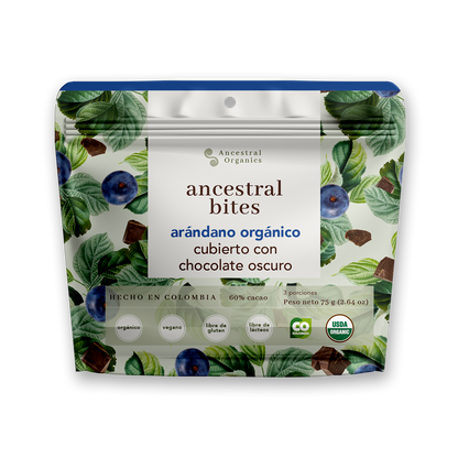 Bites de Arándanos con Chocolate Oscuro 60% | Snack Orgánico · Antioxidante · Sin Gluten ni Lácteos · 75g